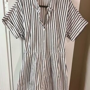 Talbots White and Black Striped Button-Front Shirt Dress